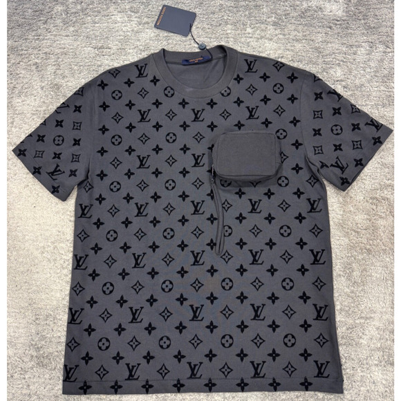 Louis Vuitton SS20 Velvet Monogram Black Logo Zip Pocket Short Sleeve T-Shirt M - Picture 3 of 16